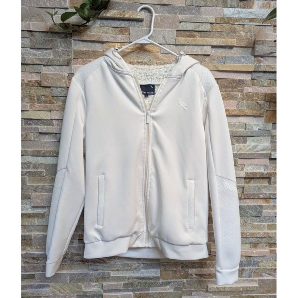 Stone Falcon Mens Hoodie faux fur lined White Large Full zip
